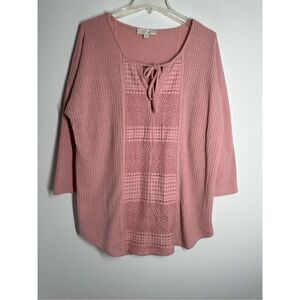 Weekend Suzanne Betro Women’s Bohemian Knit Pink Peach Sweater Size 1X